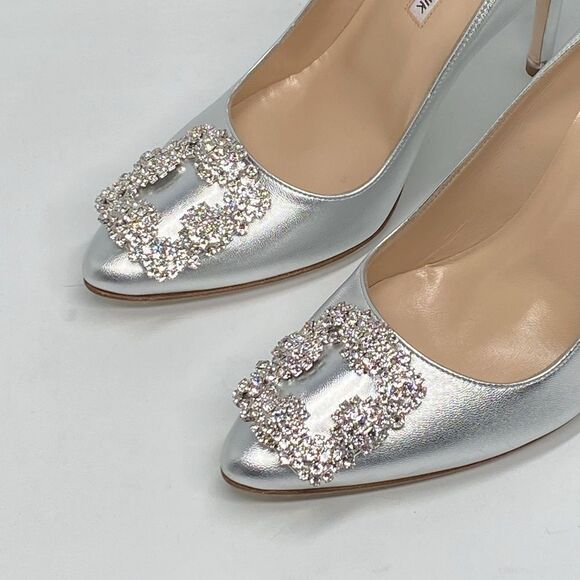 Manolo Blahnik Hangisi 105MM Crystal Buckle Leather Pumps size 37.5 - Picture 7 of 16